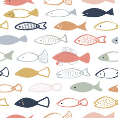 Summer fish seamless pattern for background, wrap, fabric, textile, surface, web and print design. Cute fish background. Vector pattern with fishes.