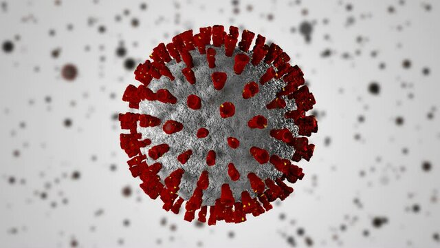 Malattia da coronavirus, epidemia del virus SARS-CoV-2, video 3d covid-19, vista microscopica di cellule fluttuanti del virus dell'influenza.

