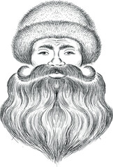 The Vector logo Santa Claus head for tattoo or T-shirt design or outwear.  Cute print style Santa background. This drawing would be nice to make on the black fabric or canvas