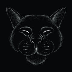 Cat vector art illustration T-shirt apparel tattoo design or outwear.  Cute print style kitten background. This hand drawing would be nice to make on the black fabric or canvas