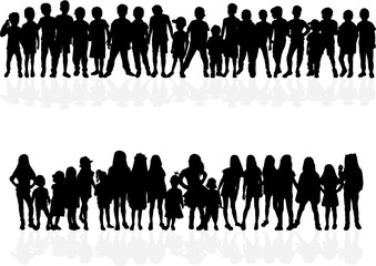 Silhouette of children on white background.	