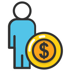 
A person standing with s dollar sign showing he is an investor 
