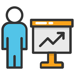 
A person standing besides bar graph showing graphic presentation
