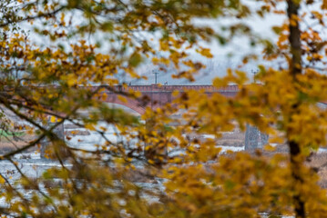 old brick bridge in autumn
