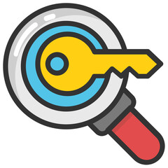 
A key with magnifying glass, key searching concept
