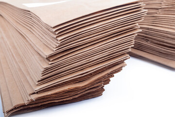 studio lighting. a stack of paper bags for recycling in the home. Second life to paper.