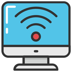 
A monitor screen with wifi connection, flat vector icon
