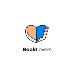 Book lovers logo. Creative book love vector logo,education icon. Logo for a book lovers club, library, or bookstore. Half a heart, half a book. Knowledge and education.