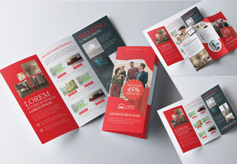 Interior Product Sale Trifold Brochure Layout with Red Accents