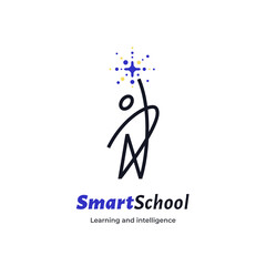 Smart School logo. Line icon with stars. Learning and intelligence. Online education logo. Emblem for courses, classes and schools. Graduation. The concept of achieving a goal, gaining knowledge.