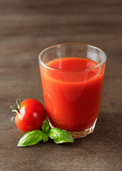 Tomato juice in a glass. Close-up.