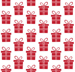 Vector seamless pattern of flat red Christmas present box isolated on white background