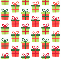 Vector seamless pattern of different flat cartoon Christmas present box isolated on white background