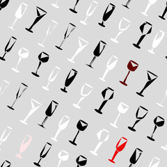 Seamless texture of stylized wine glasses on gray background
