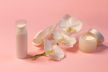 Obraz na płótnie Canvas Moisturizing cosmetics with orchid extract, beauty concept.