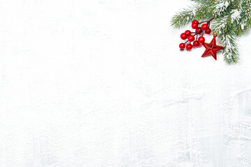 Red Christmas decoration white concrete background