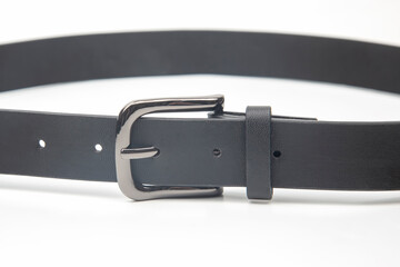 black leather belt on a white background
