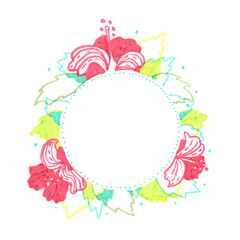 Floral frame drawing with markers, element for design, invitations, cards.