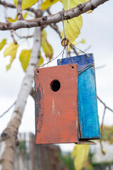 Colorful birdhouse on a branch tree