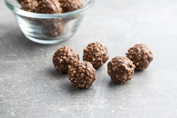 Sweet chocolate truffles. Tasty belgian pralines balls.