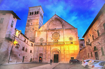 Basilica of San Francesco d'Assisi colorful painting looks like picture - obrazy, fototapety, plakaty