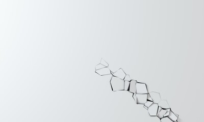 3D rendering - white background simulating a hole in the wall. Broken stone banner. Background with vibrant color. Dynamic abstraction.