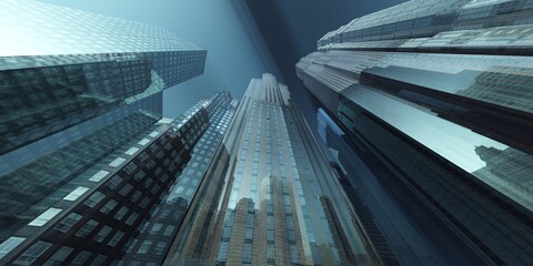 Fototapeta na wymiar Skyscrapers, cityscape, high-rise buildings against the sky, banner, 3d rendering