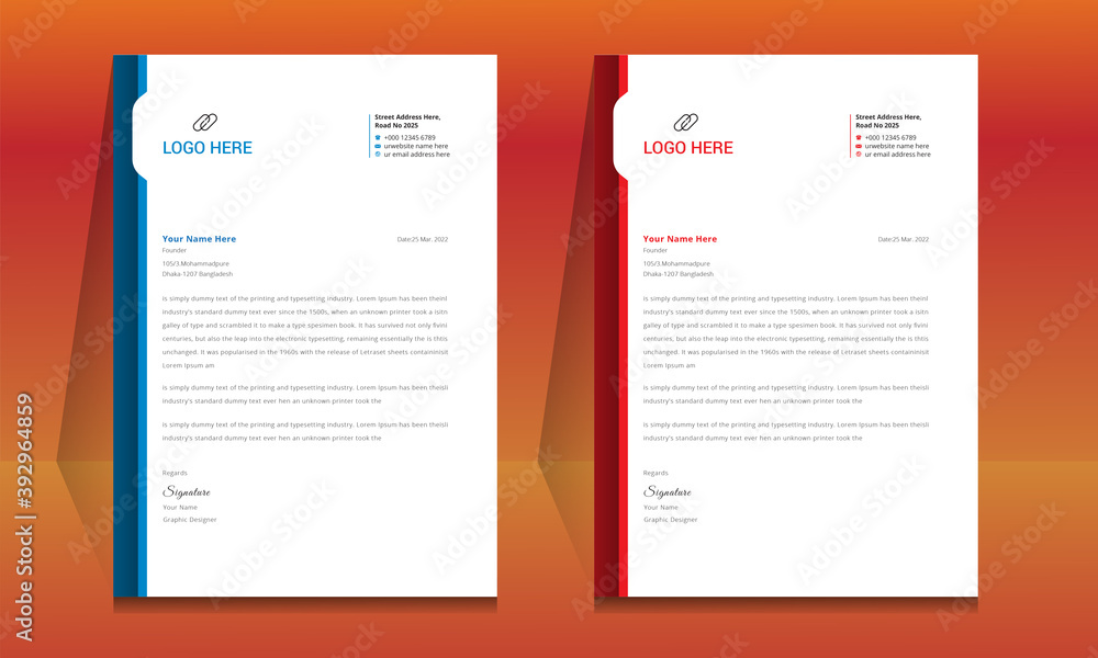 Wall mural modern creative & clean business style letterhead of your corporate project design. ready to print w