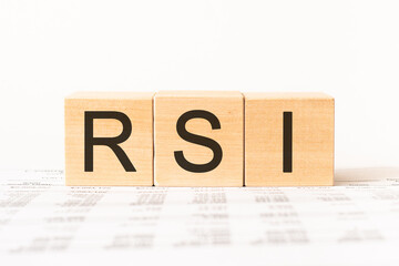 Word rsi. Wooden small cubes with letters isolated on white background with copy space available.Business Concept image.
