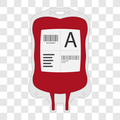 Blood donation plastic bag. Medical flat design vector illustration isolated on transparent background.