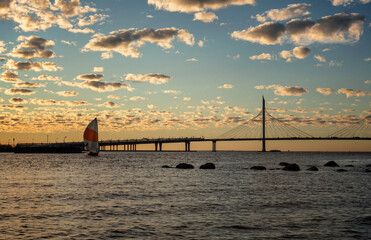 Bridge over the bay at sunset