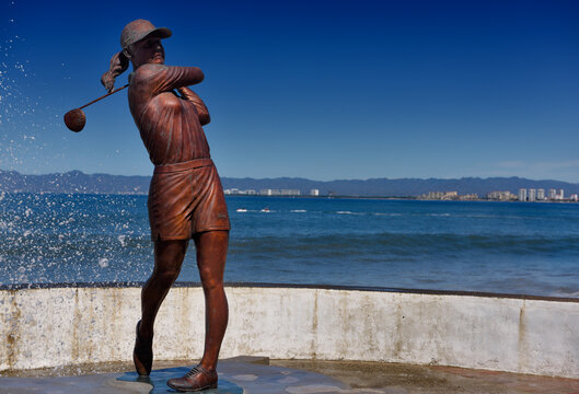 Lorena Ochoa Female Golfer Statue On Malecon Of Puerto Vallarta, Mexico - March 10, 2016