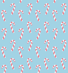 Vector seamless pattern of hand drawn doodle sketch wChristmas mint candy isolated on blue background