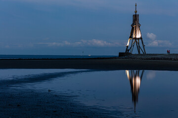 The ‘Kugelbake’, a historic aid to navigation in the city of Cuxhaven, Germany, at the...
