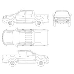 Pickup truck vector template. Truck blueprint. 4x4 car on white background. Mockup template for branding. Blank vehicle branding mockup © Norbert