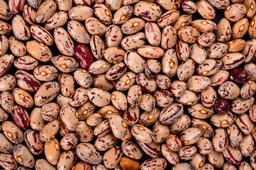 Colored haricot beans closeup, top view, beans background.