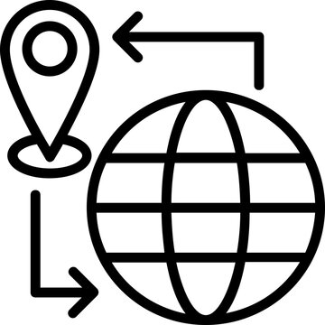 
Gps pointer with world globe, navigation concept, line vector icon 
