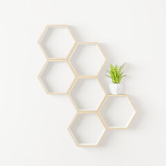wooden Hexagon shelf copy space, copy space, mock up, hexegon