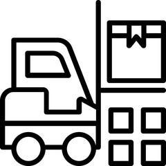 
Forklift truck with boxes on pallet, line vector icon 
