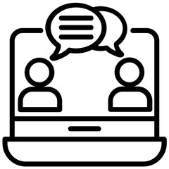 
A laptop screen with two people and chat bubbles symbolising online communication
