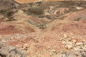 Desert landscape in a cloudy day in Bardenas Reales of Navarra, Spain.