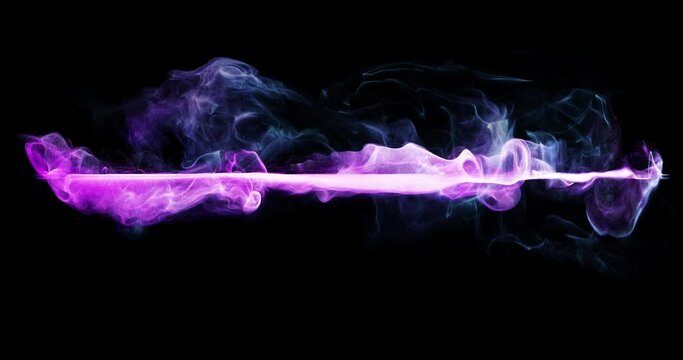 Abstract line of purple plasma colored smoke on black. 4K loop motion background, light strokes visual element. Flowing neon fire, smoke, wisp in fluid waves. great for logo or compositions. 3D render