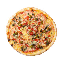 Brazilian style margherita pizza isolated over white background