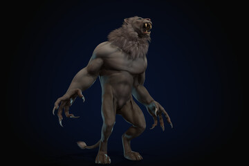 Fantasy character Humanoid Lion in epic pose - 3D render