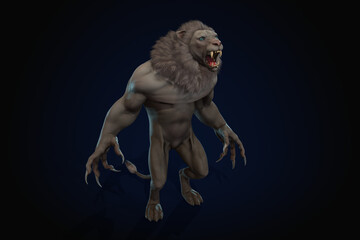 Fantasy character Humanoid Lion in epic pose - 3D render