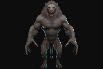 Fototapeta na wymiar Fantasy character Humanoid Lion in epic pose - 3D render