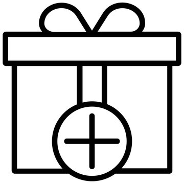 
A gift box with a plus sign showing privileges, line icon
