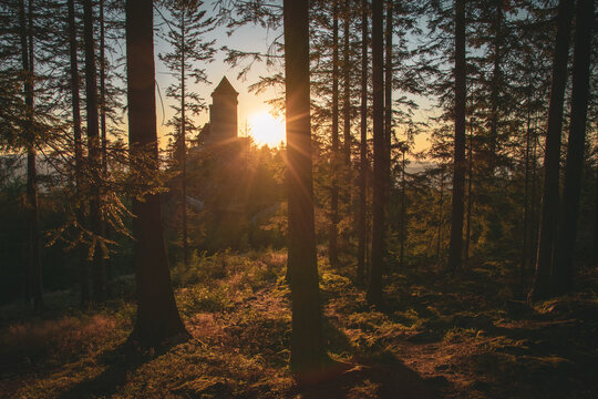 Castle Kasperk at sunset, Sumava national park, Czech republic