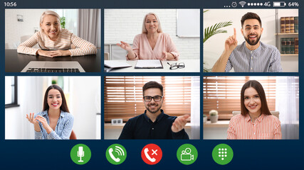 Colleagues using video chat, view from web camera. Team work