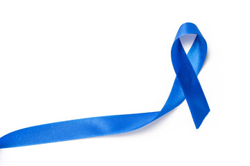 Ribbon cancer. Awareness of men health in November with blue prostate cancer ribbon isolated on white background. Adrenocortical carcinoma concept.